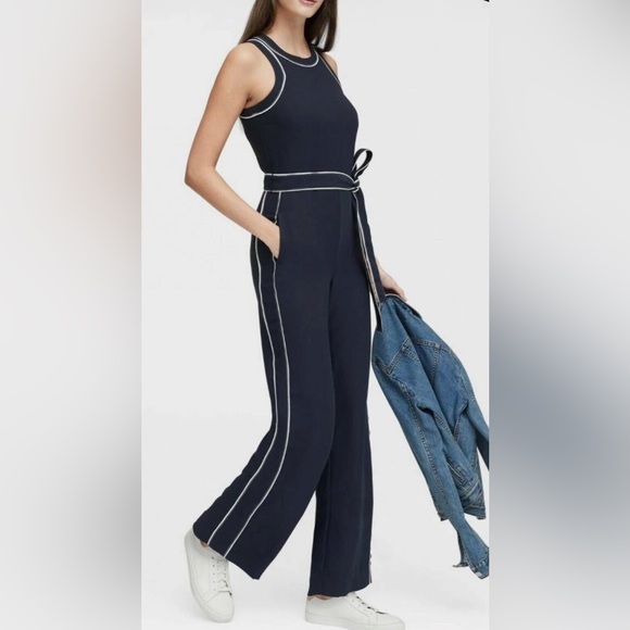 Banana Republic Pants - Banana Republic Navy Jumpsuit with White Accents